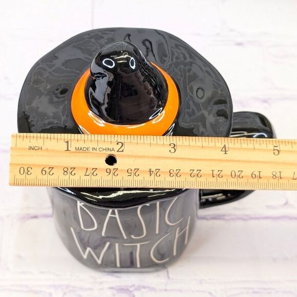 Rae Dunn BASIC WITCH Halloween Black/Orange Ceramic Mug w/ Witch Hat Lid Topper - Picture 7 of 7